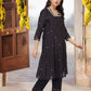 W for Woman Black Embroidered A-Line Kurta with Straight Pant and Dupatta Set
