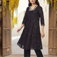 W for Woman Black Embroidered A-Line Kurta with Straight Pant and Dupatta Set