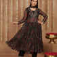 W for Woman Black Floral Embroidered Anarkali Chiffon Kurta with Straight Pant Set