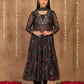 W for Woman Black Floral Embroidered Anarkali Chiffon Kurta with Straight Pant Set