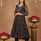 W for Woman Black Floral Embroidered Anarkali Chiffon Kurta with Straight Pant Set