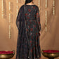 W for Woman Black Floral Embroidered Anarkali Chiffon Kurta with Straight Pant Set