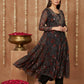 W for Woman Black Floral Embroidered Anarkali Chiffon Kurta with Straight Pant Set