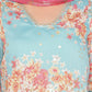 W for Woman Blue Printed Chanderi Flared Kurta, Straight Pant and Dupatta Set