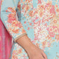 W for Woman Blue Printed Chanderi Flared Kurta, Straight Pant and Dupatta Set