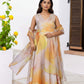 W for Woman Beige Embroidered Organza Anarkali Kurta Set Dupatta Set
