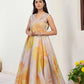 W for Woman Beige Embroidered Organza Anarkali Kurta Set Dupatta Set