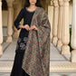 W for Woman Black Floral Thread Embroidery Straight Woven Kurta with Flared Pant and Dupatta Set