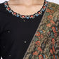 W for Woman Black Floral Thread Embroidery Straight Woven Kurta with Flared Pant and Dupatta Set