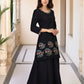 W for Woman Black Floral Thread Embroidery Straight Woven Kurta with Flared Pant and Dupatta Set
