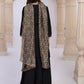 W for Woman Black Floral Thread Embroidery Straight Woven Kurta with Flared Pant and Dupatta Set