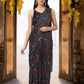 W for Woman Black Floral Printed Sequined Pre-draped Georgette Saree with Blouse