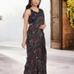 W for Woman Black Floral Printed Sequined Pre-draped Georgette Saree with Blouse