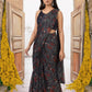 W for Woman Black Floral Printed Sequined Pre-draped Georgette Saree with Blouse