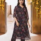 W for Woman Black Floral Printed Embellished A-Line Georgette Kurta with Pant Set