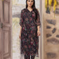 W for Woman Black Floral Printed Embellished A-Line Georgette Kurta with Pant Set