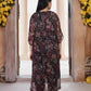 W for Woman Black Floral Printed Embellished A-Line Georgette Kurta with Pant Set