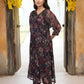W for Woman Black Floral Printed Embellished A-Line Georgette Kurta with Pant Set