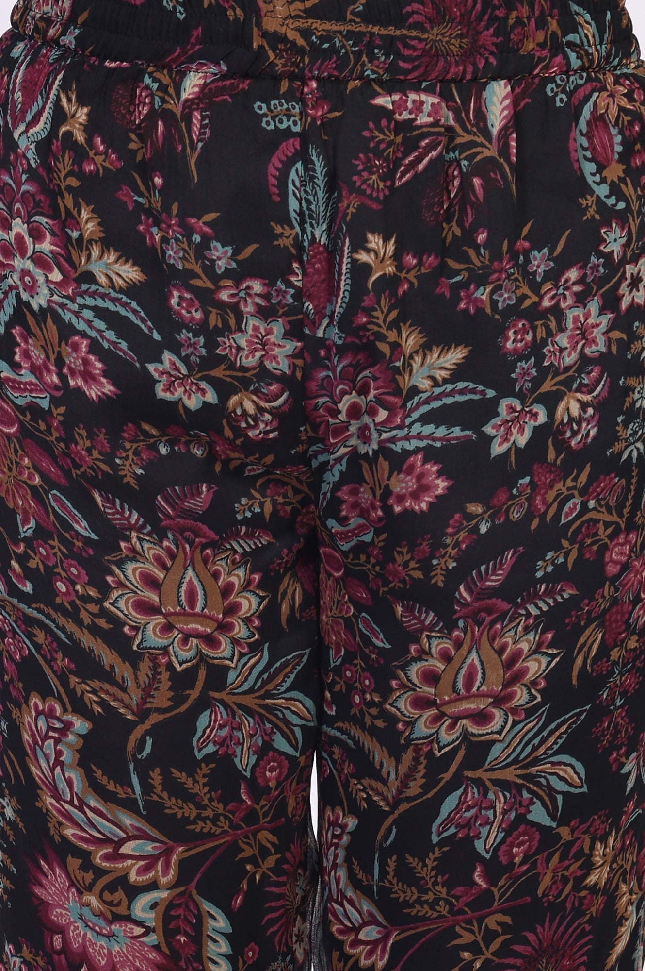 W for Woman Black Floral Printed Embellished A-Line Georgette Kurta with Pant Set