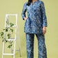 W for Woman Blue Floral Printed Pure Cotton Tunic and Pants Co-ord Set