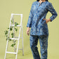 W for Woman Blue Floral Printed Pure Cotton Tunic and Pants Co-ord Set