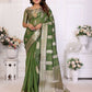 Aastha Fashion Mehndi Soft Organza Silk Weaving Saree