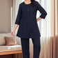 W for Woman Blue Solid Embroidered Rayon Flax A-line Tunic and Straight Pants Co-ord Set