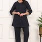 W for Woman Blue Solid Embroidered Rayon Flax A-line Tunic and Straight Pants Co-ord Set
