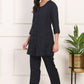 W for Woman Blue Solid Embroidered Rayon Flax A-line Tunic and Straight Pants Co-ord Set