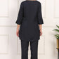 W for Woman Blue Solid Embroidered Rayon Flax A-line Tunic and Straight Pants Co-ord Set