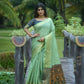 Vishnu Weaves Women's Sea Green Cotton Silk Zari Woven Saree with Blouse - Swadesiicart