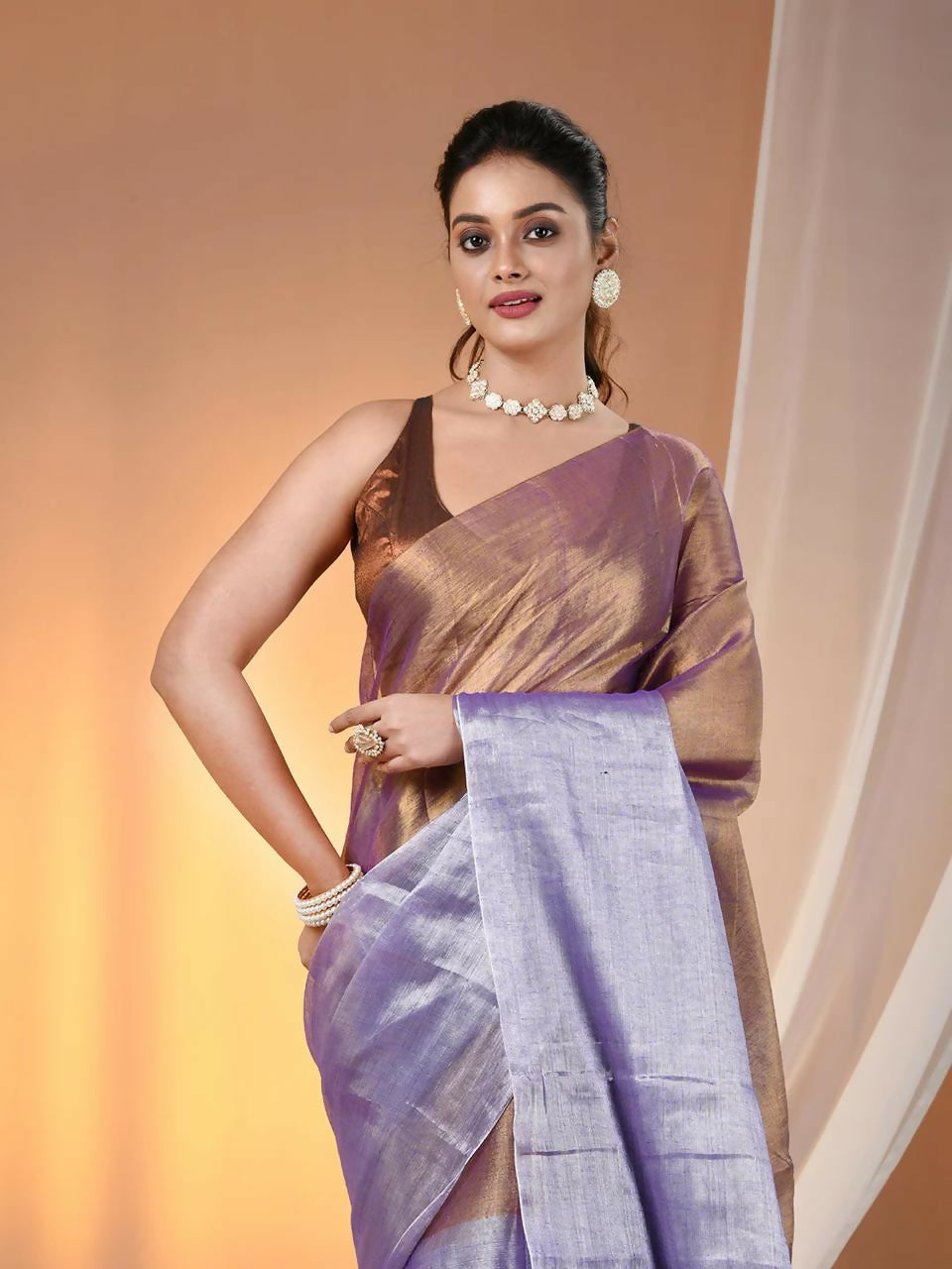 Exclusive Collection Beautiful Copper Tissue Silk Hand Weaving Handloom Saree With Running Blouse Piece - Swadesiicart