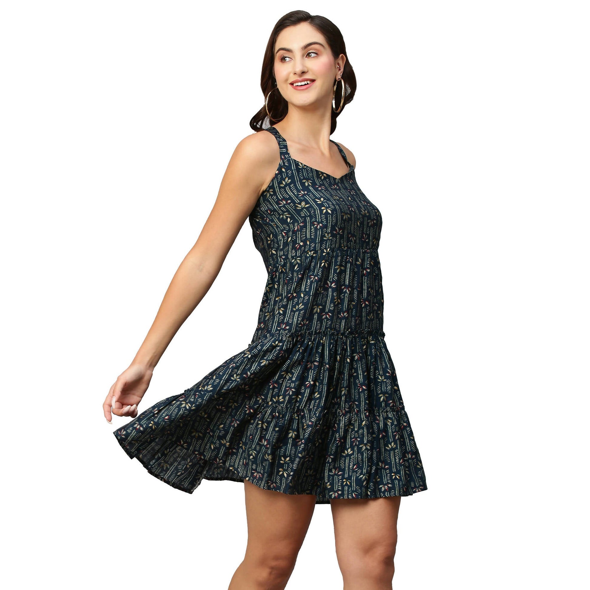 Beige Modal Chanderi Tie Dye Printed Dress - Poonam