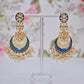 Blue Gold-Polished Beautifully Enamelled Stylish Kundan & Pearl Dangle Women Earrings|Meenakari Chandbali Traditional Ethnic Wear Earrings By House of Ree - Swadesiicart