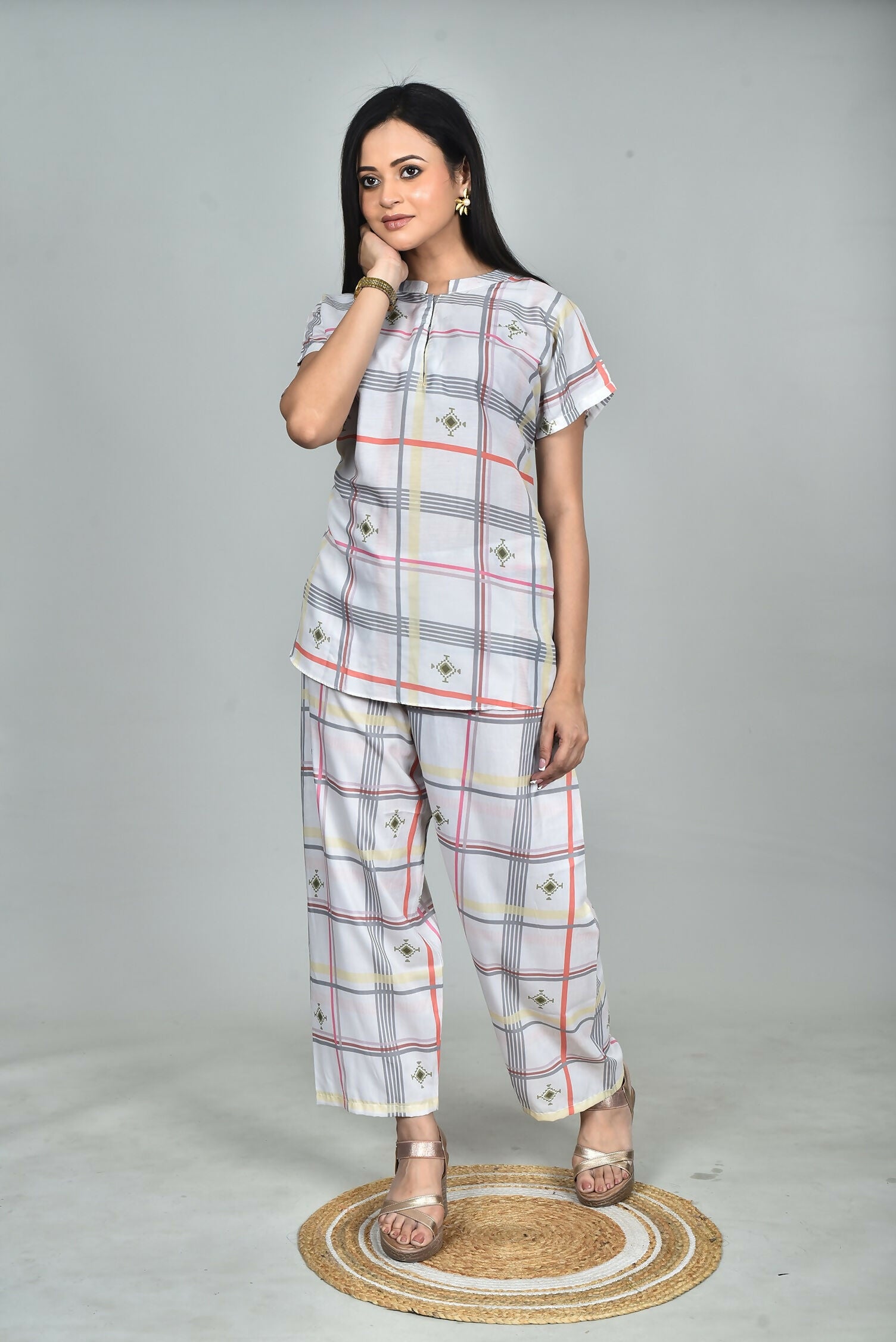 Morchari Digital Print Semi Muslin Co-Ord Set Top & Trouser-Multicolor - Swadesiicart