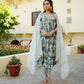 Vaasva Women SkyBlue Muslin Embroidered Kurta,Pant & Dupatta Set | Swadesiicart