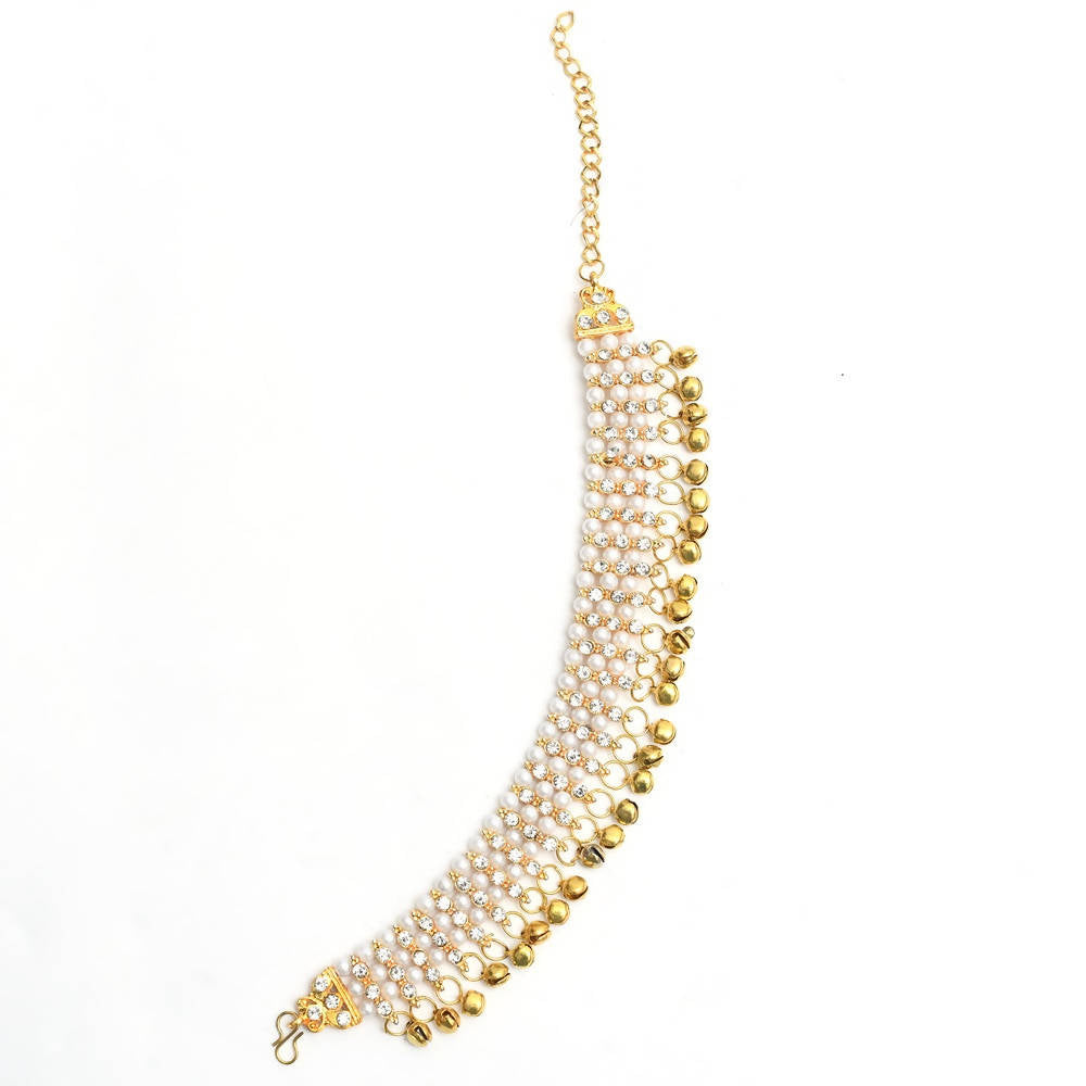 Mominos Fashion Kamal Johar Gold-Polished Pearls Anklets | Swadesiicart
