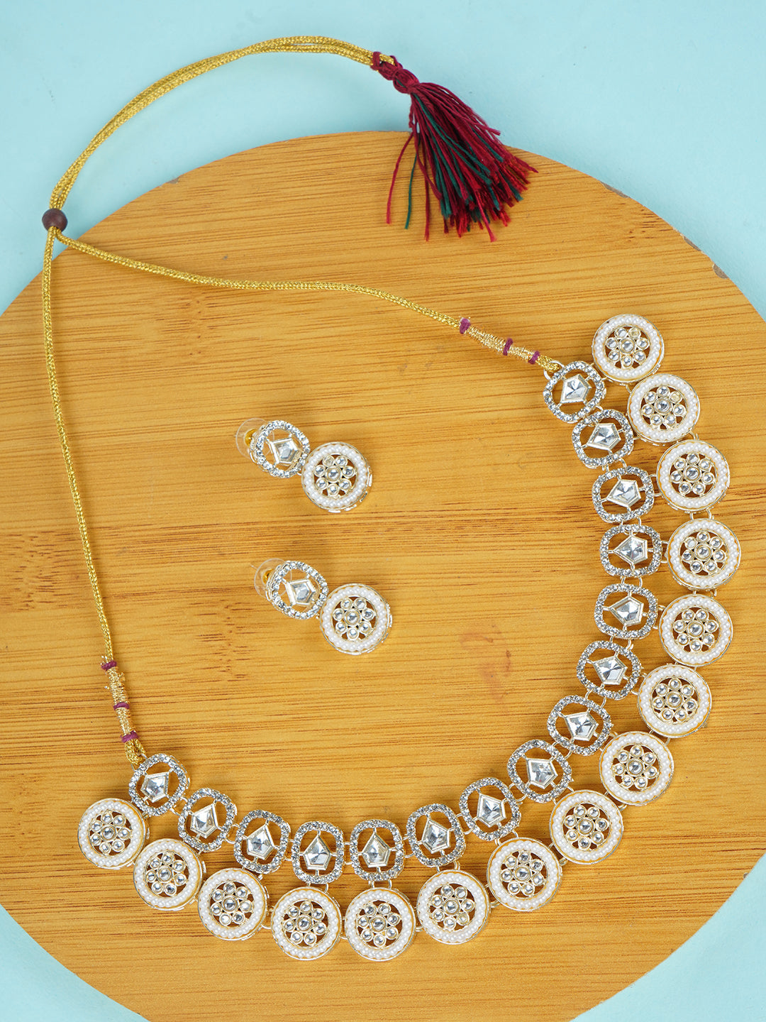 Divisha Alloy Gold-plated White Jewellery Set | Swadesiicart