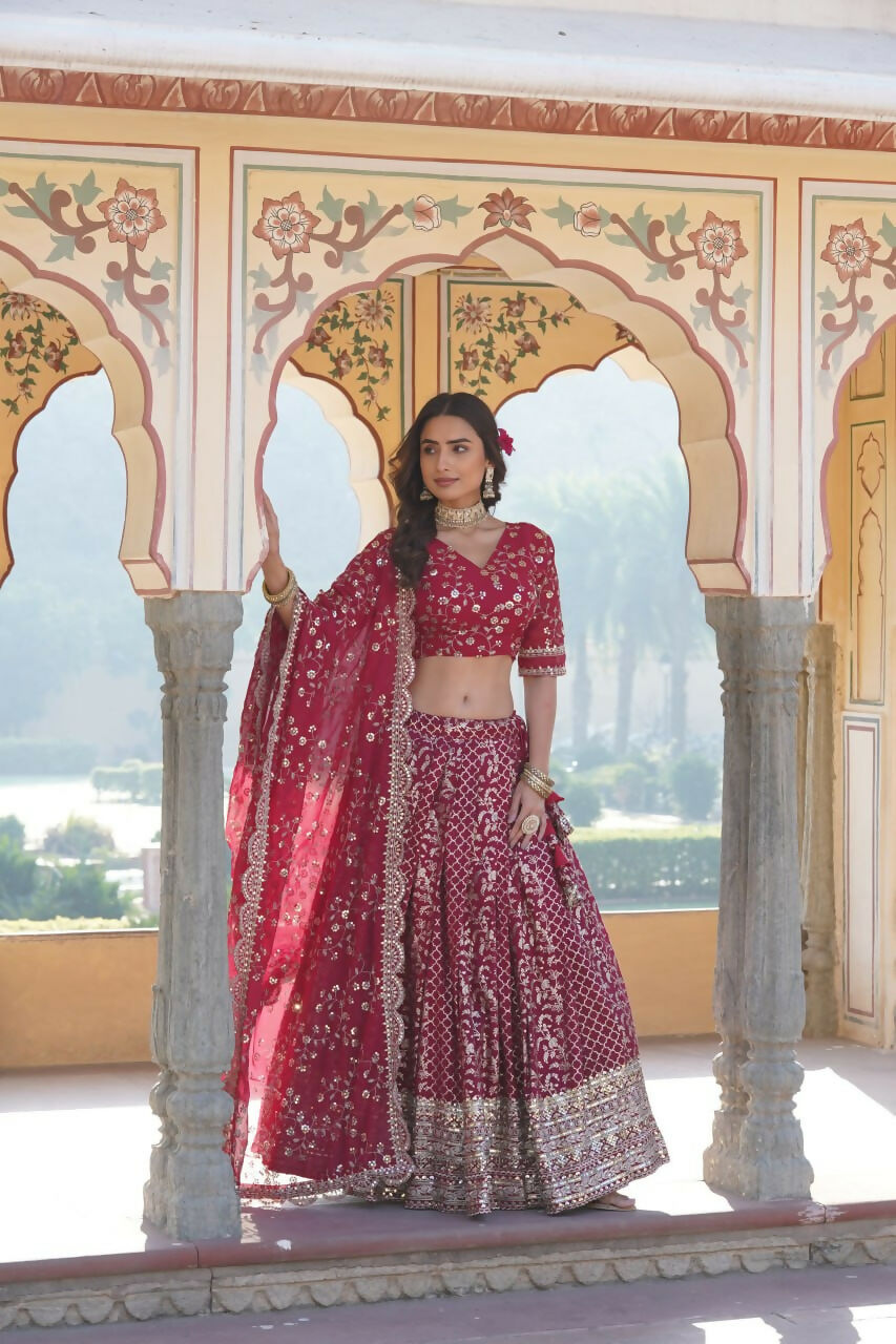 Lorenvalley Ranipink Pure Viscose Jacquard With Embroidered Sequins work Lehenga Choli | Swadesiicart