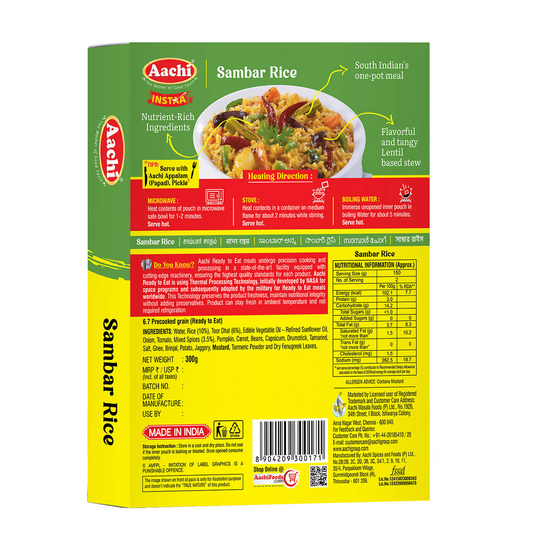 Aachi Instant Sambar Rice - Swadesiicart