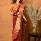 Very Much Indian Handloom Pure Cotton Linen Saree With Golden Border - Dark Maroon | Swadesiicart