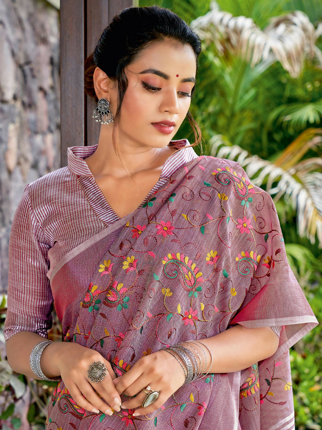 Shree Shyam Fashion Linen Purple Saree