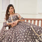 Aastha Fashion Space Gray Butterfly Net White Cotton Thread Work And Sequence Work Embroidery Wedding Wear Lehenga Choli
