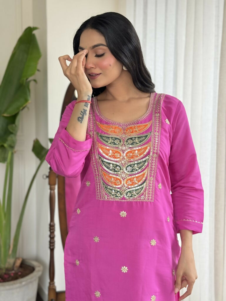 Light purple Viscose Chanderi Stitched Suit With Dupatta - Tanisha | Swadesiicart