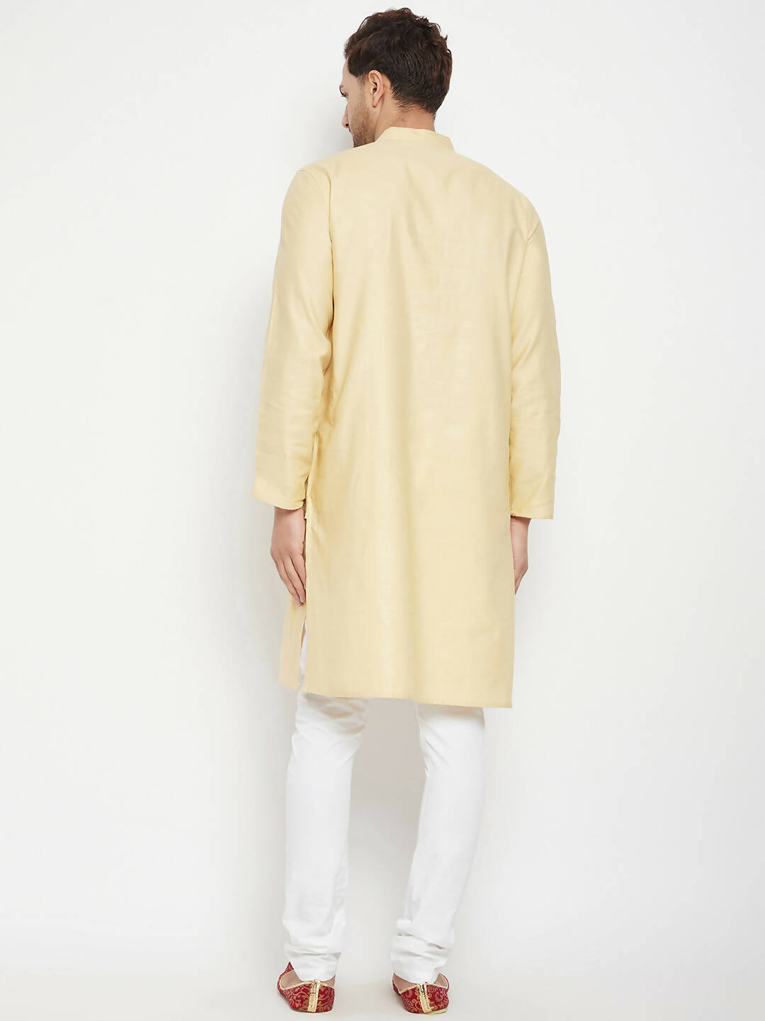 Even Apparels Beige Pure Cotton Long Men's Kurta With Band Collar | Swadesiicart