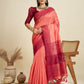 Vishnu Weaves Women's Gajri Raw Silk Thread Woven Saree with Blouse - Swadesiicart