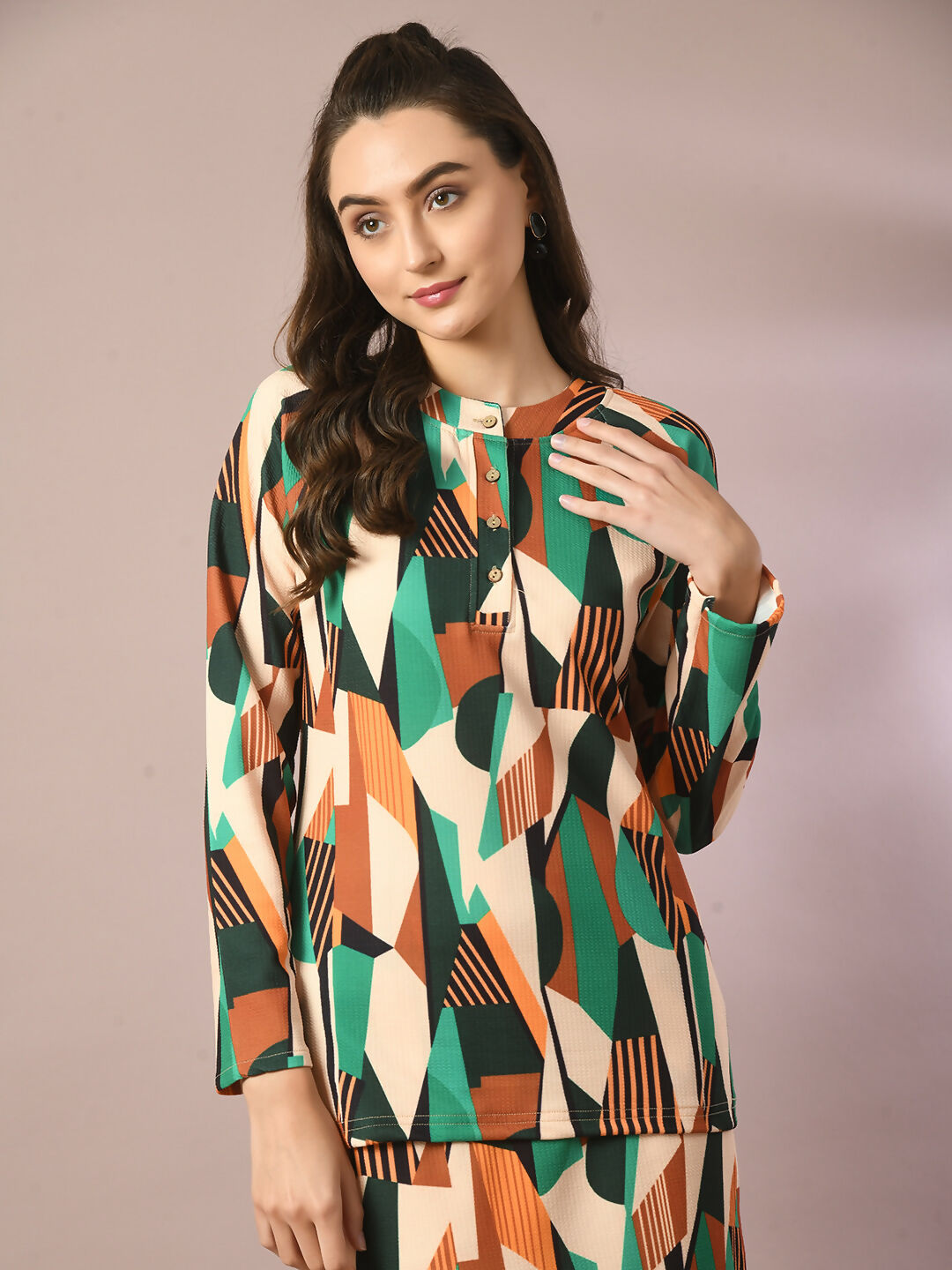 Myshka Women's Multi Printed Round Neck Party Top With Skirt Co-ord set - Swadesiicart