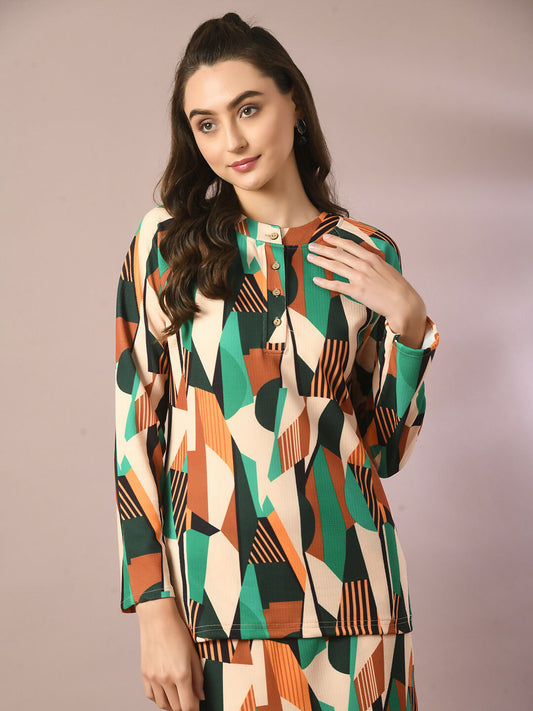 Myshka Women's Multi Printed Round Neck Party Top With Skirt Co-ord set - Swadesiicart
