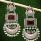 NVR Women's Silver-Plated Artificial Stones and Beads Chandbali Earrings | Swadesiicart