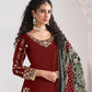Anaita Red Roman Silk Stitched Suit with Embroidery & Real Mirror Work